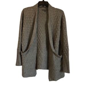 Brixon Ivy Womens Cable Knit Open Cardigan Sz M Grey Cashmere Angora Blend Comfy